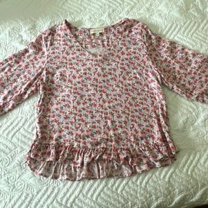 Cynthia Rowley Pink Floral 3/4 Sleeve Blouse M